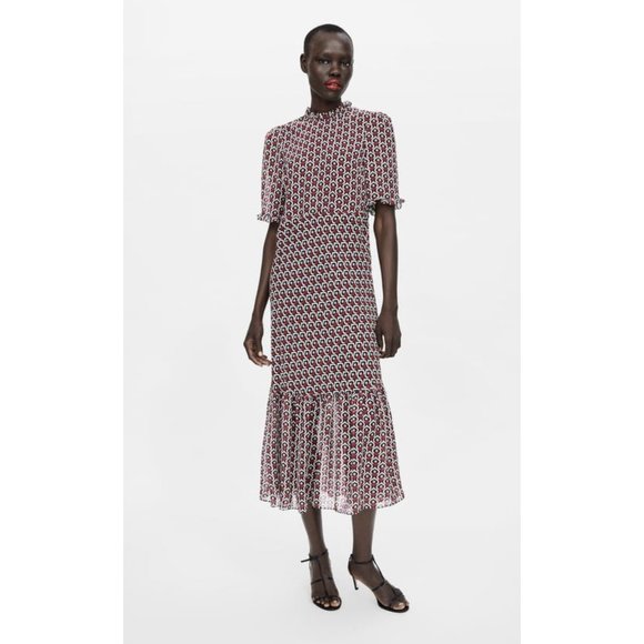 Zara Heart Print Midi Dress in Eggplant - Size Small - Picture 2 of 8